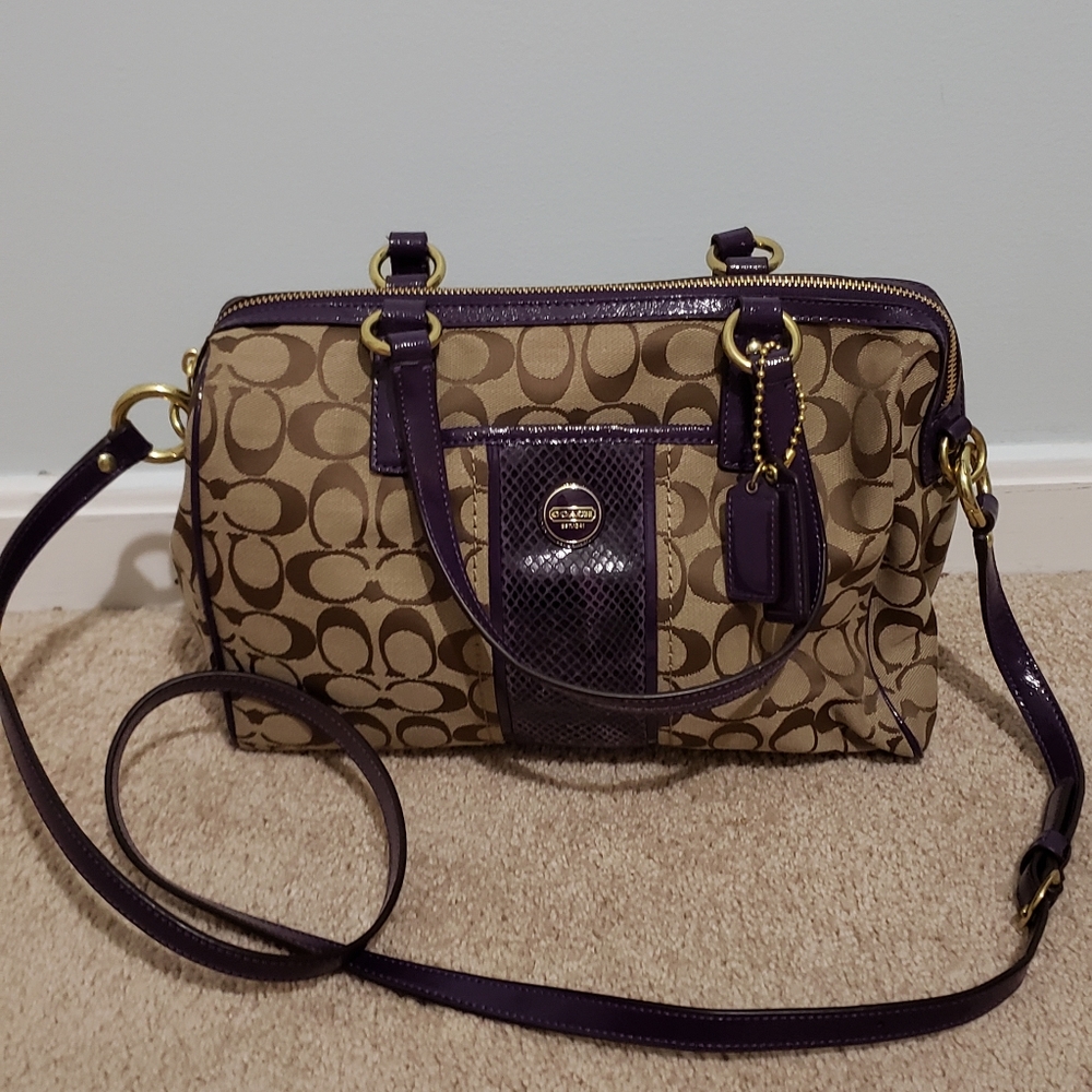 Coach Signature stripe python satchel